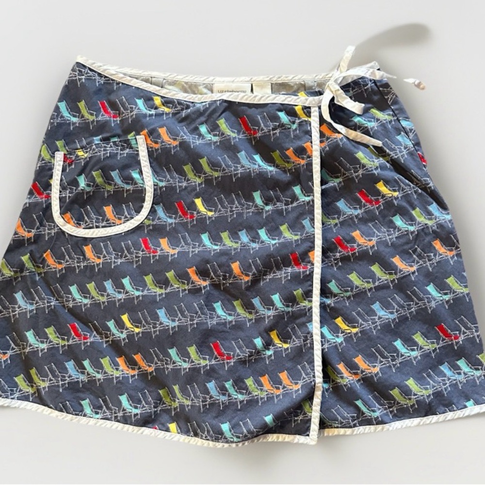 Liz Clairborne Beach Chair Pattern Navy Vintage Cotton Skirt Skort Wrap Size 12